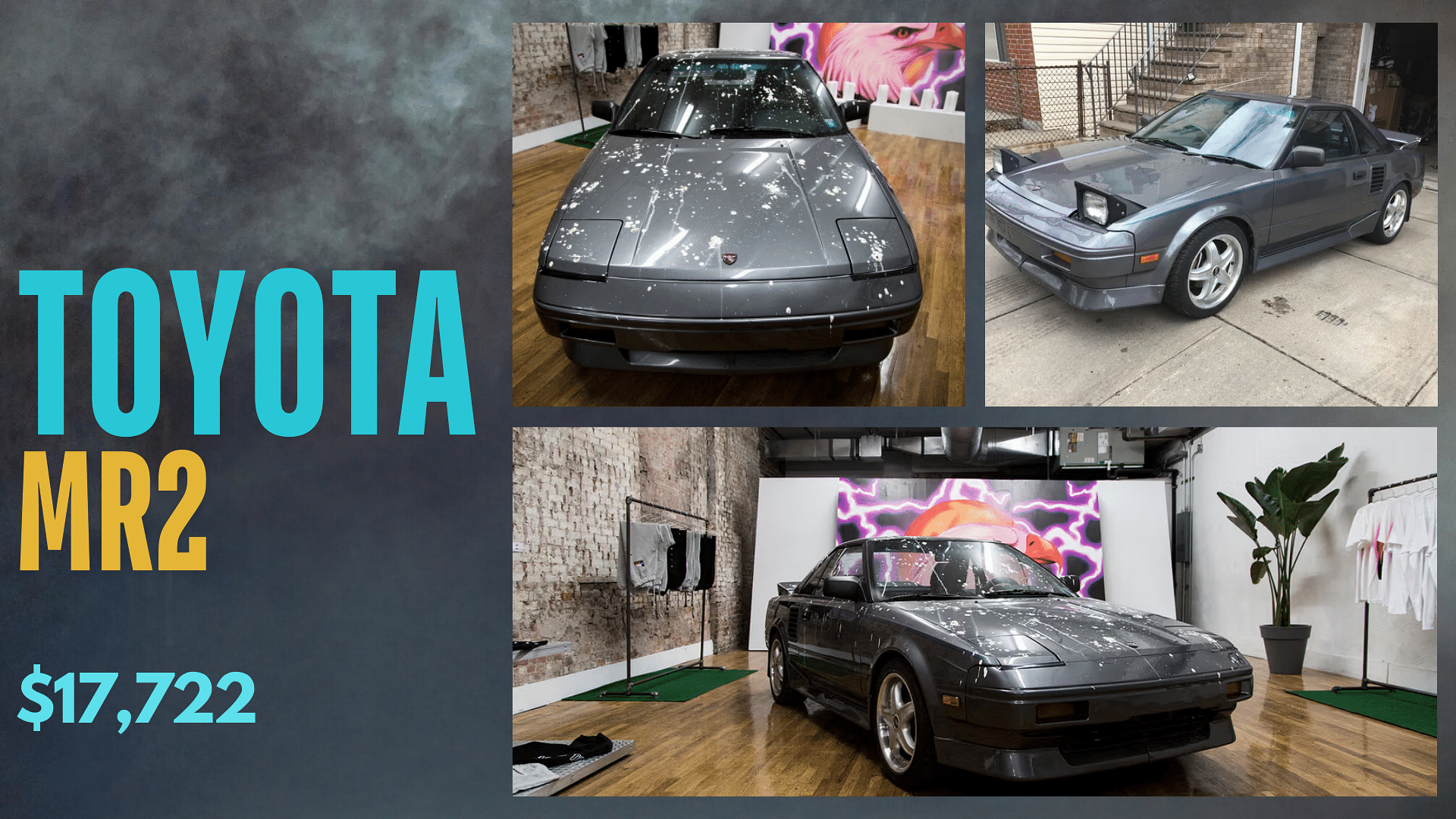 Collage of Travis Scott's grey Toyota MR2