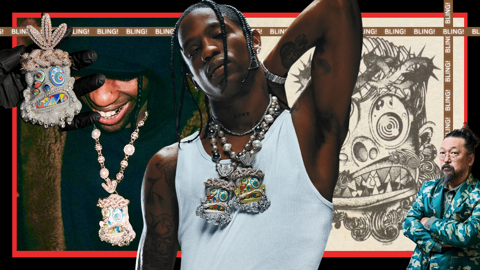 Collage of Travis Scott's utopian chain 