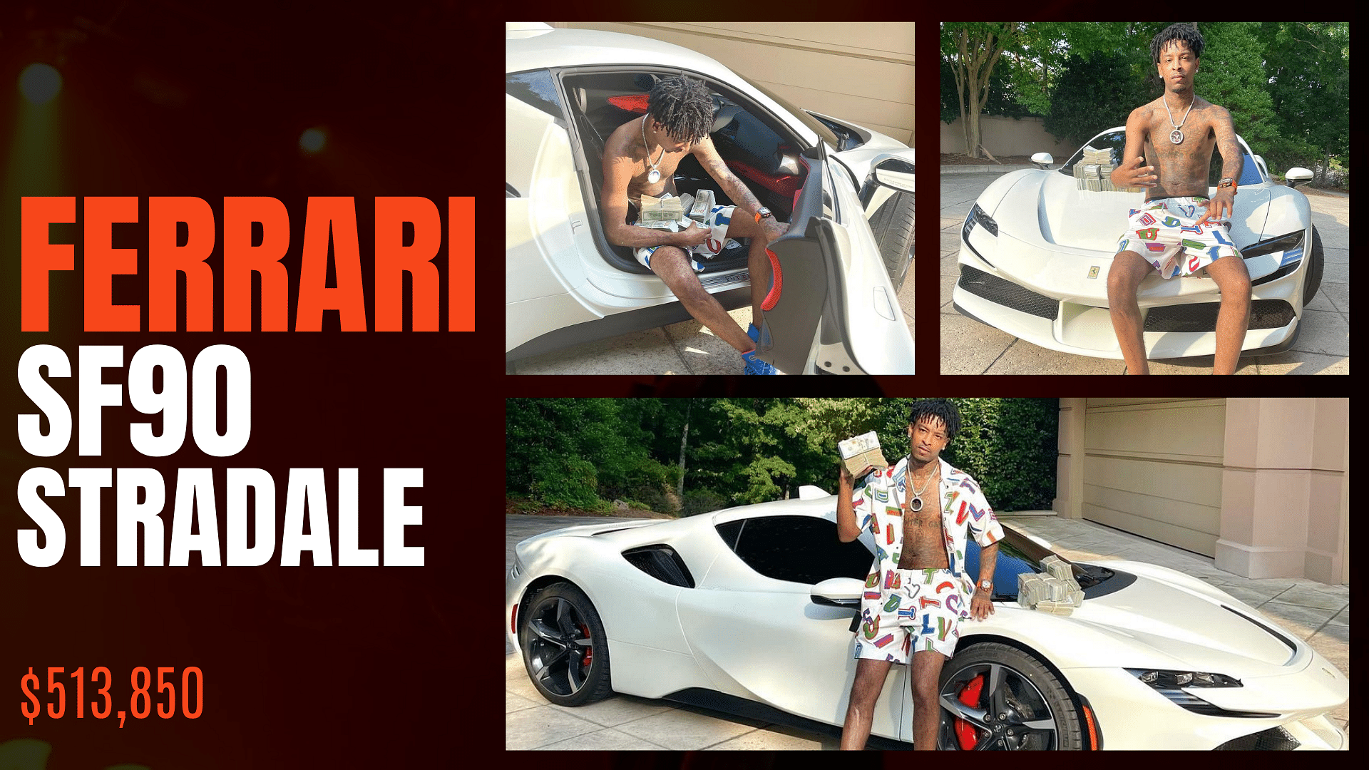 Collage of 21 Savage's ferrari sf90 Stradale