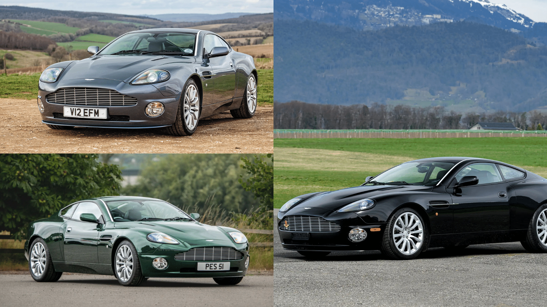 Stock images of the Sultan of Brunei's Aston Martin Vanquish shown in silver, British Green, and black colors, it doesn't represents actual cars  from the Sultan's car collection