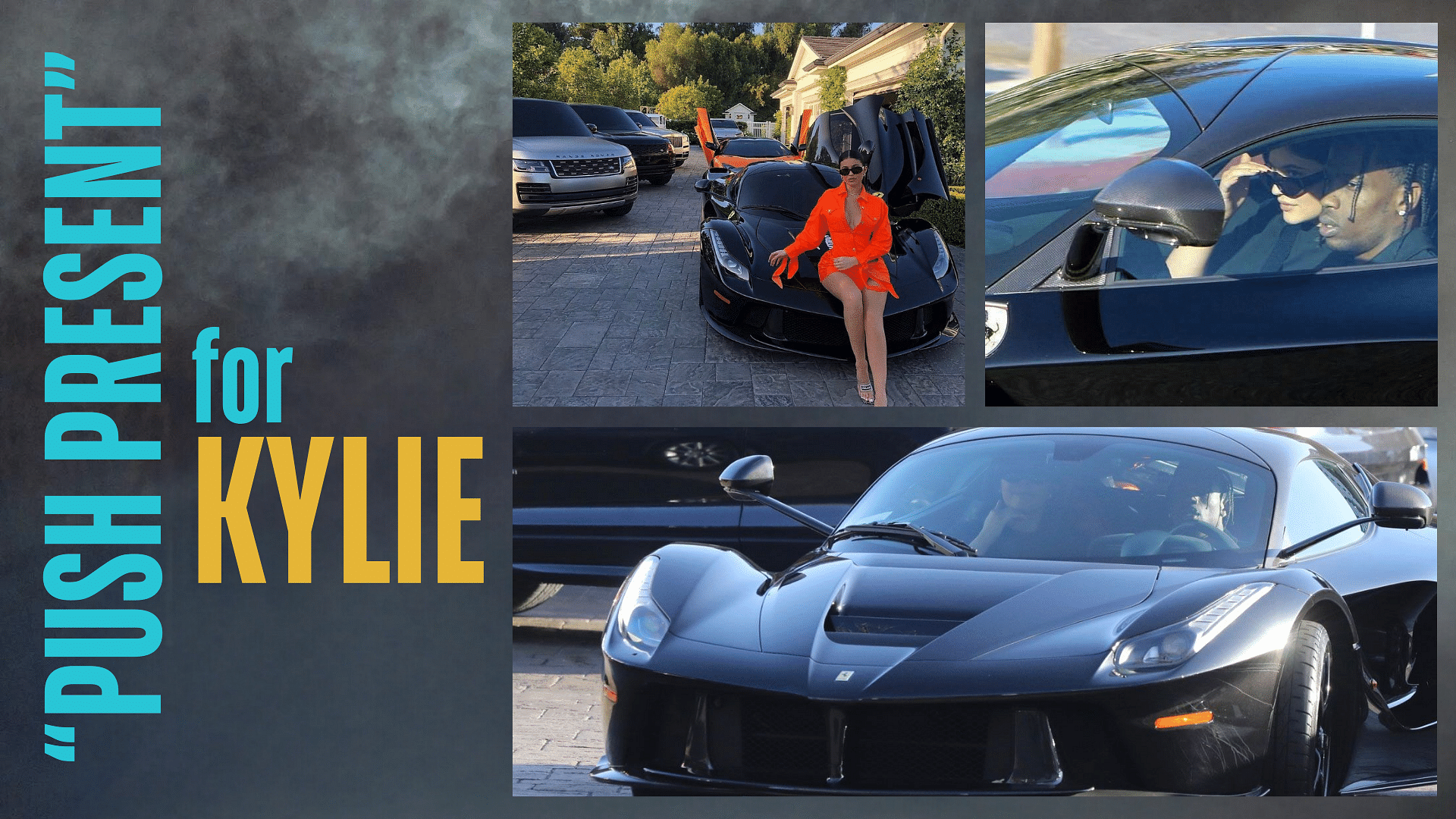 Collage of Travis Scott's push present gift to Kylie