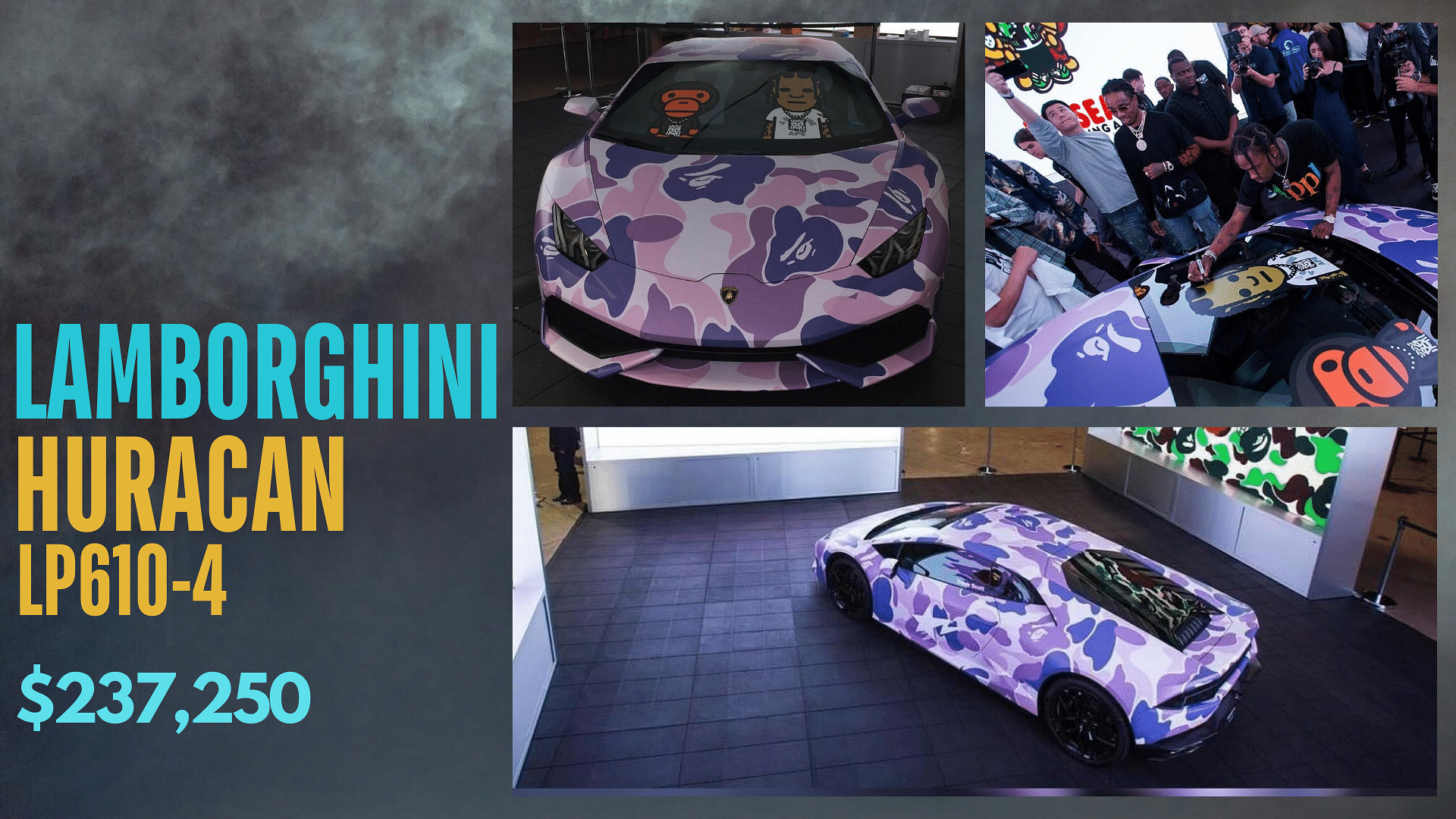 Collage of Travis Scott's Lamborghini Huracan LP610-4