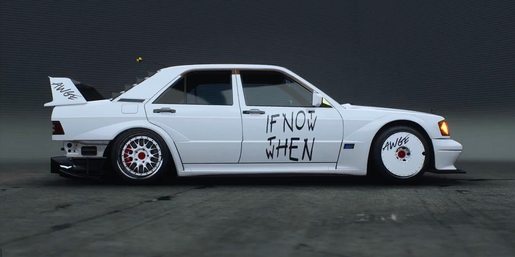 Right side of ASAP Rocky's custom Merc W190E