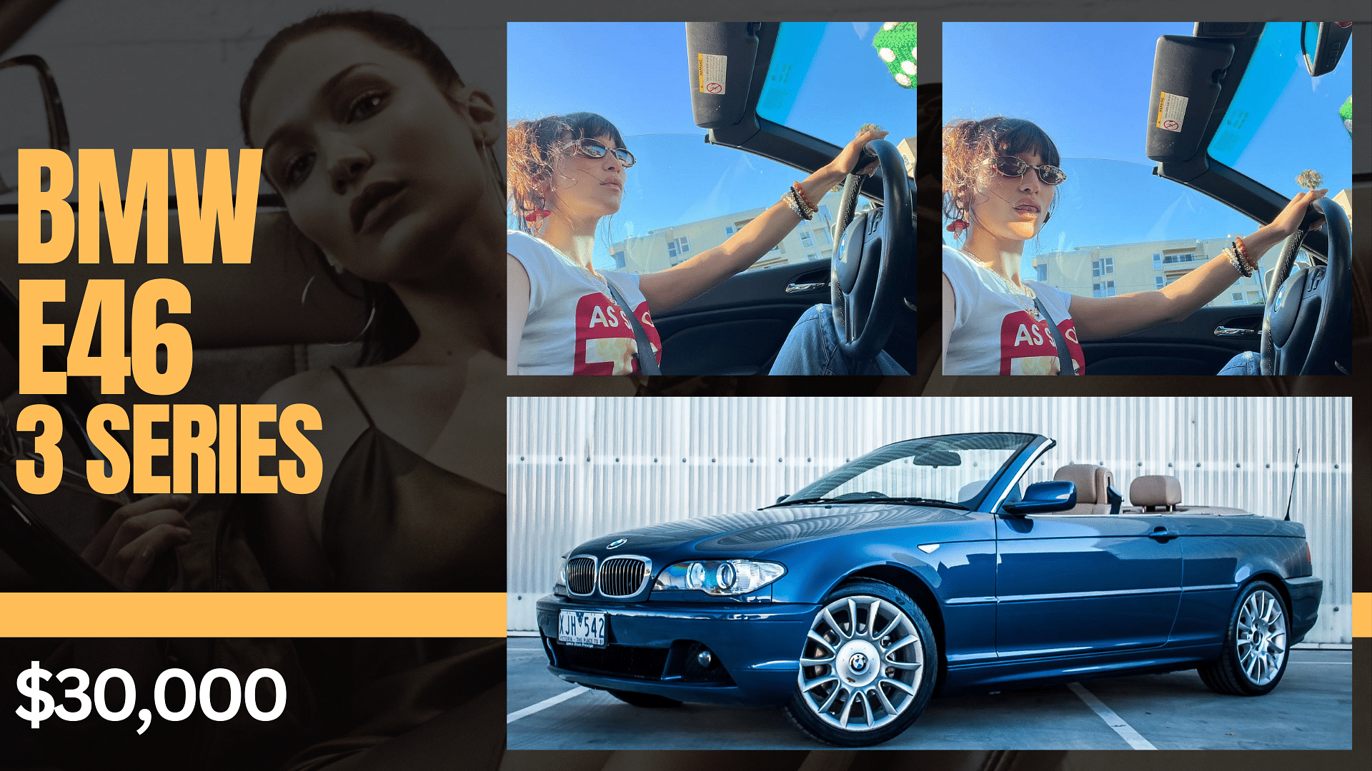 Bella Hadid's blue BMW E46 3 Series