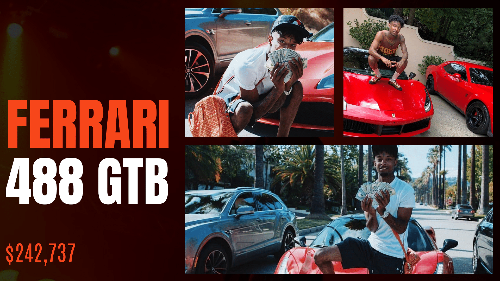 Collage of 21 Savage's Ferrari 488 GTB