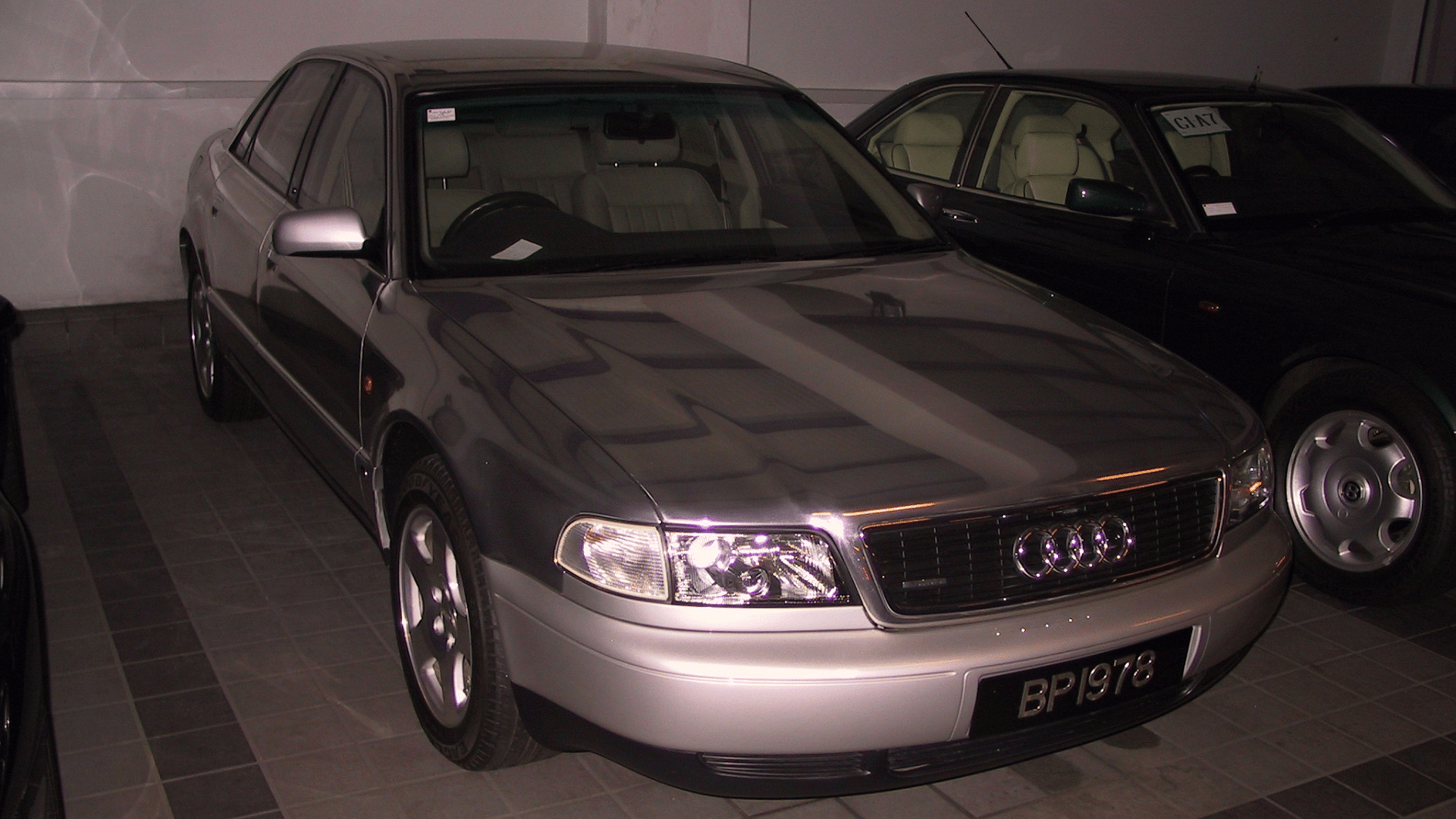 Sultan of Brunei's Audi A8 sedan 4.2 quattro shown in silver color with right-hand drive 