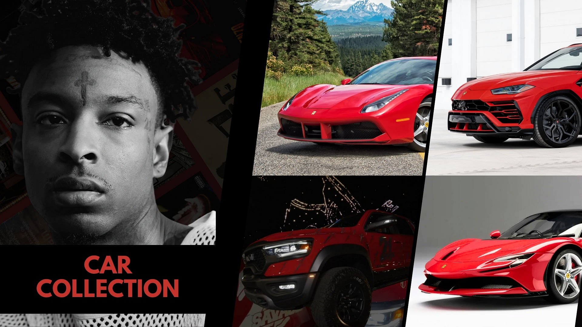 21 Savage's car collection- Ferrari 488 GTB, Lambo urus, Hellcat TRX and Ferrari SF90