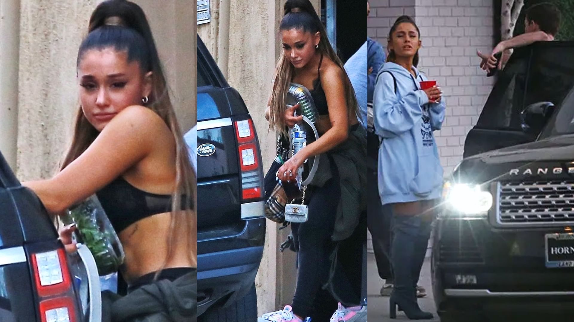 Ariana Grande posing with her Range Rover SV Autobiography