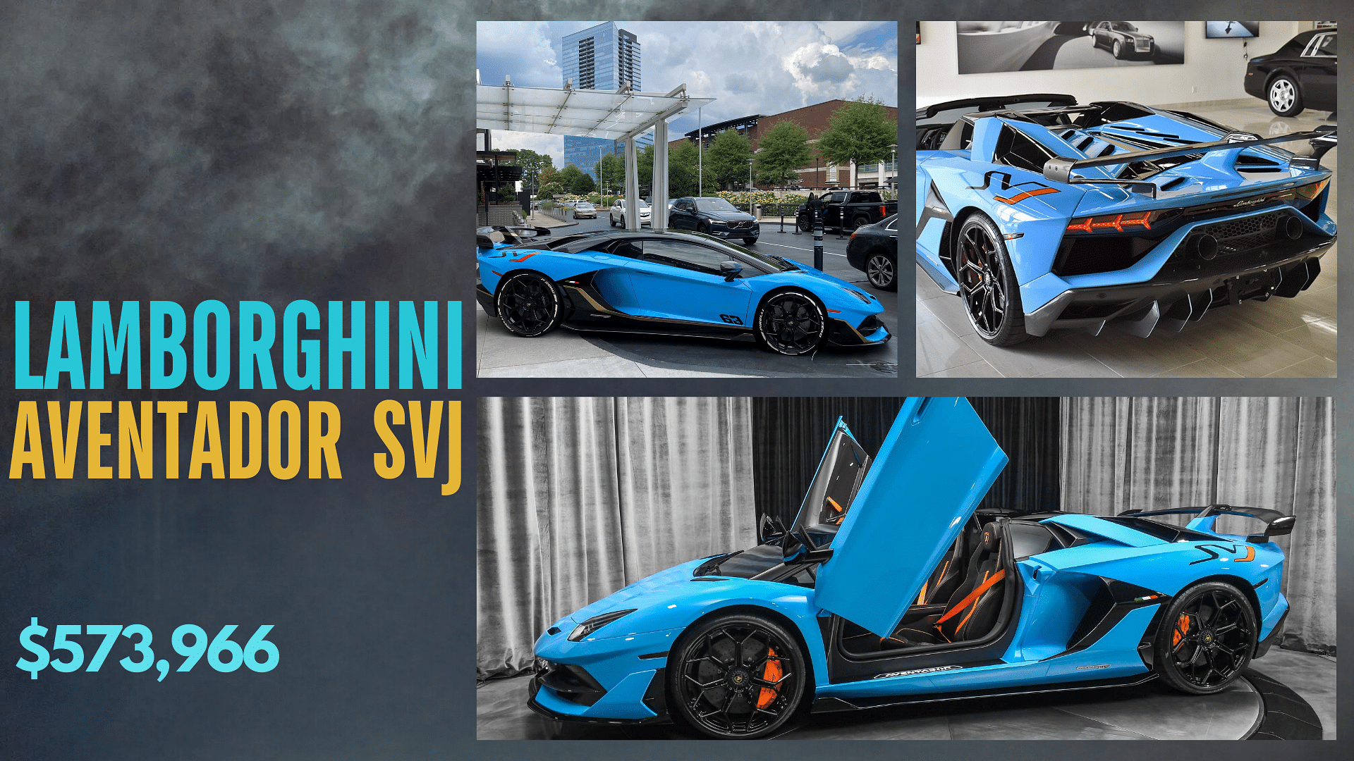 Collage of Travis Scott's blue Lamborghini Aventador SVJ