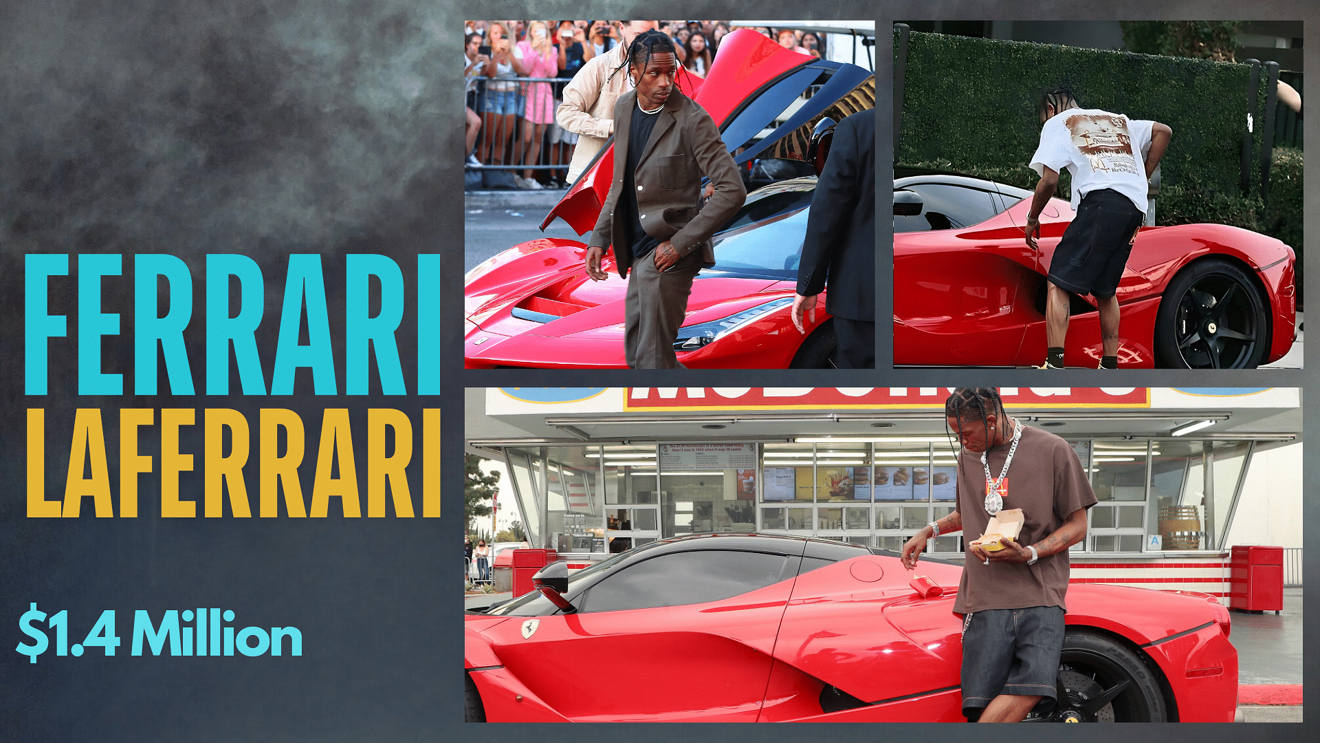 Collage of Travis Scott's Ferrari LaFerrari