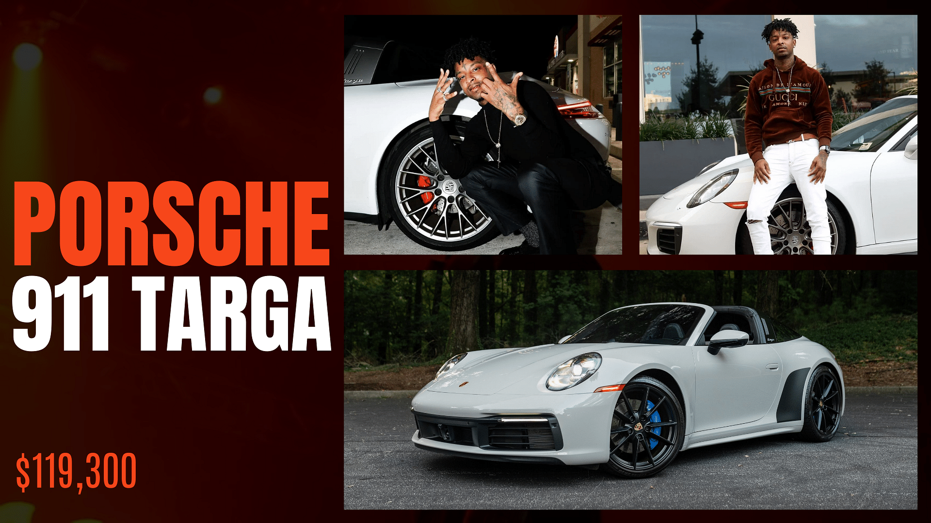 Collage of 21 Savage's Porsche 911 Targa