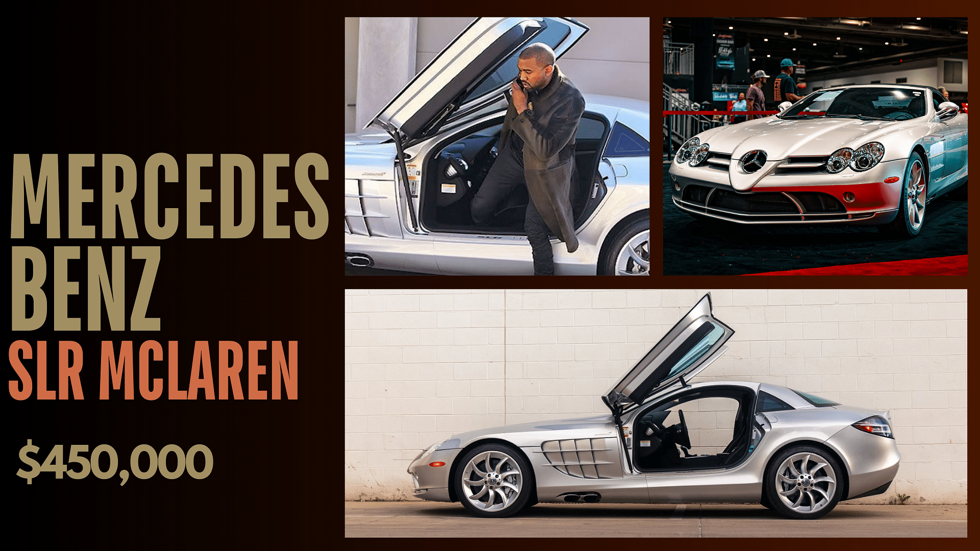 Collage of kanye west's Mercedes benz SLR Mclaren