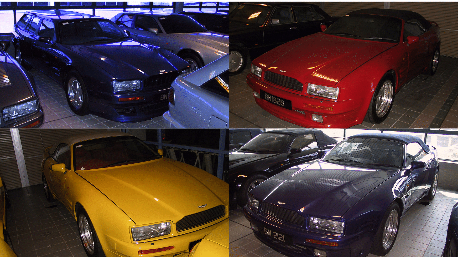 Sultan of Brunei's Aston Martin Virage shown in grey, yellow, red, and blue colors