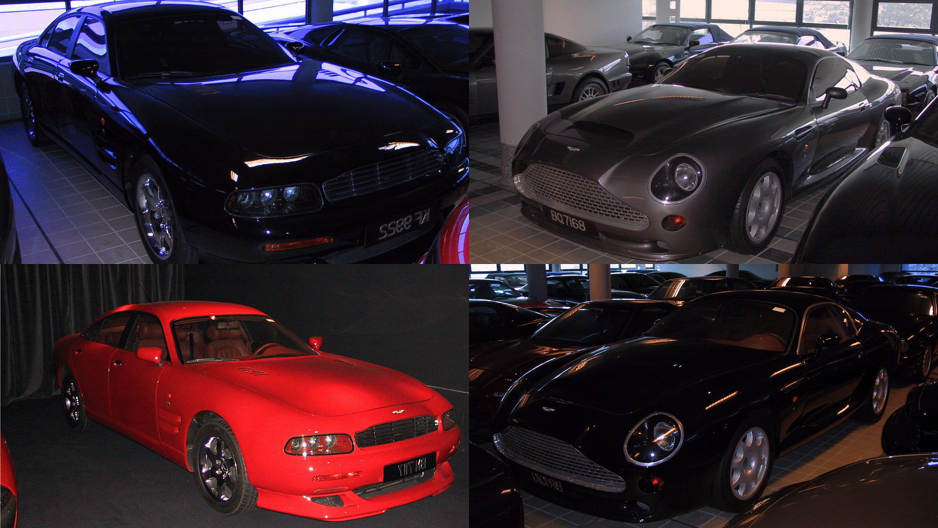 Sultan of Brunei's Aston Martin V8 Vantage Special Series I and II shown in black, silver, and red colors