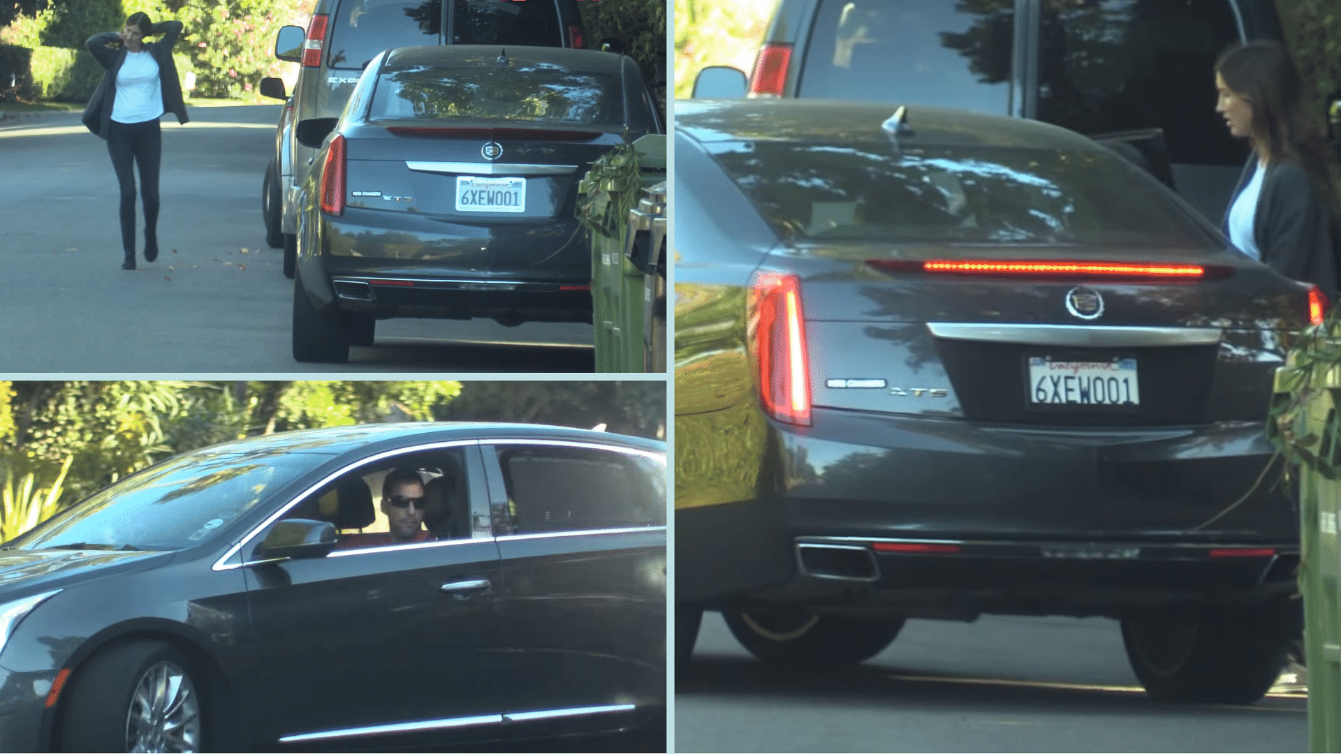 Adam Sandler and his wife Jackie on errands in a Cadillac XTS around LA 