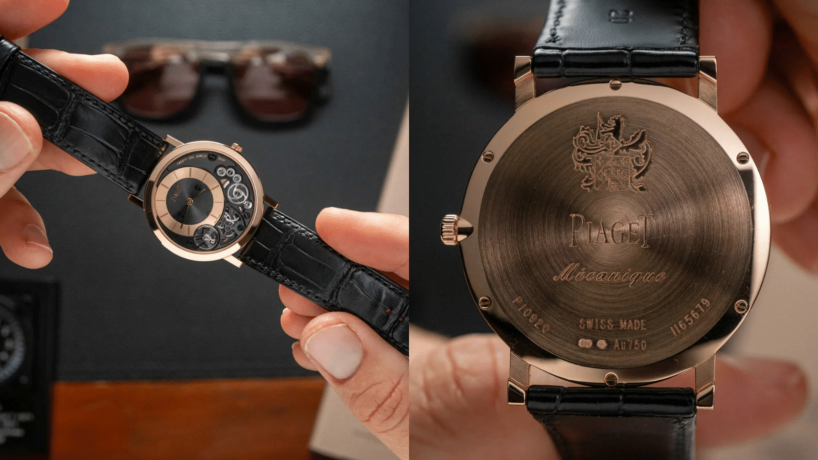 Piaget Altiplano 900P shown from top along with its backside view