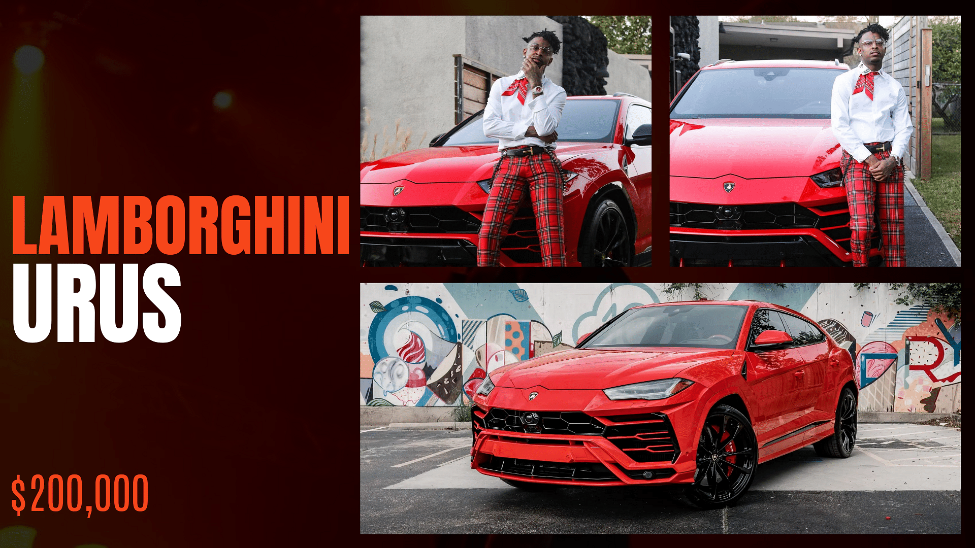 Collage of 21 Savage's Lamborghini Urus