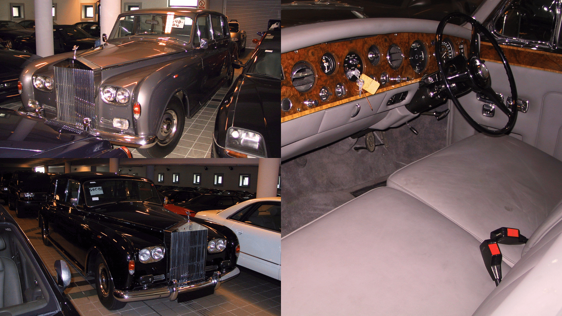 Sultan of Brunei's Rolls-Royce Phantom VI shown in grey and black along with the grey interior with brow wood on the dashboard