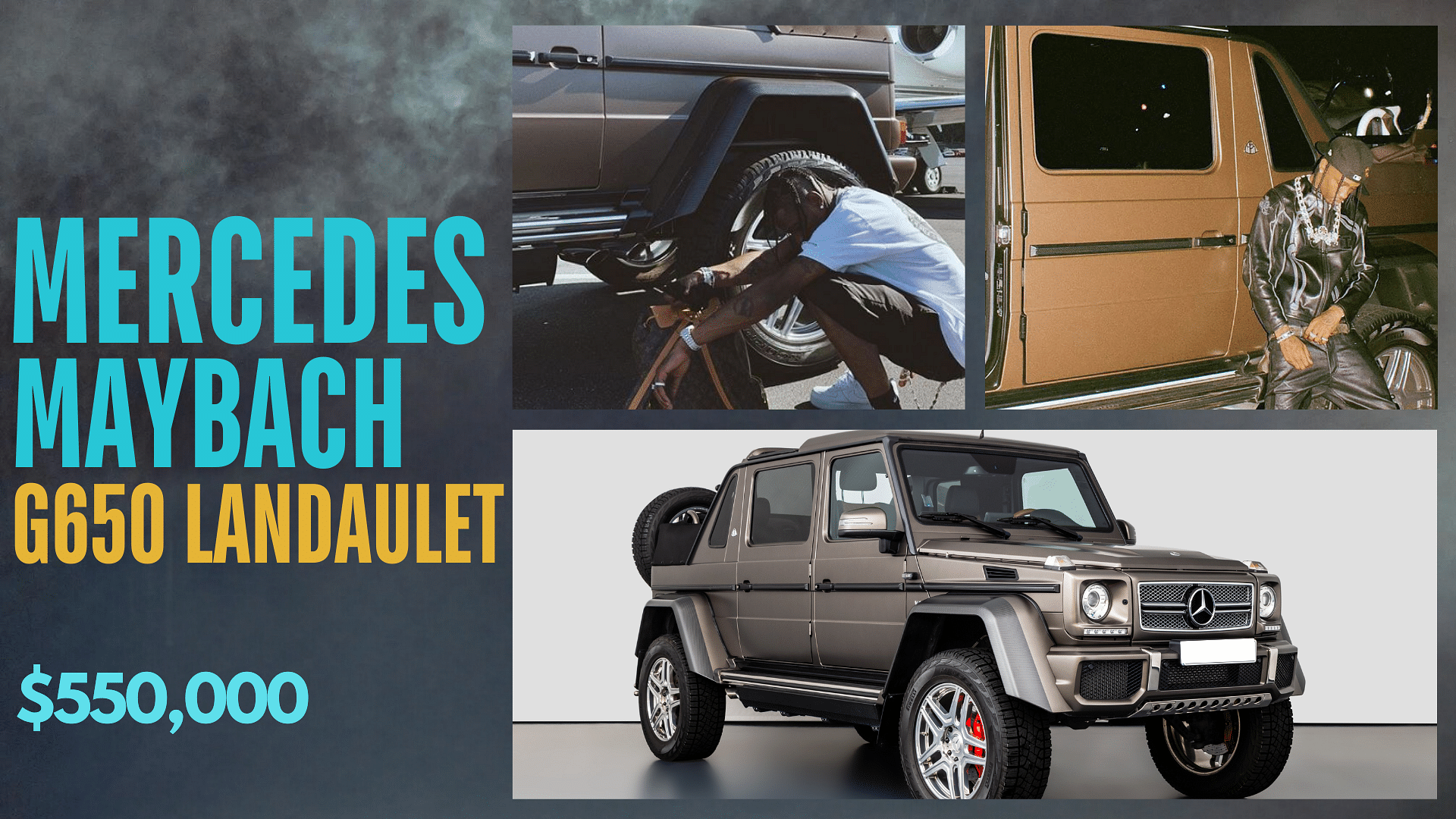 Collage of Travis Scott's Mercedes atbach G650 Landaulet